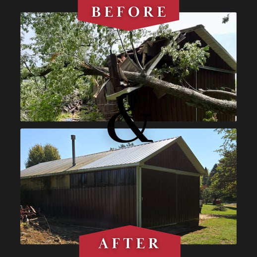 Square Post Frame Pole Barn Storage Garage Repair Storm Tree Damage Roof, Structure, and Metal Steel Siding Plymouth Marshall County IN