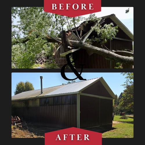Square Post Frame Pole Barn Storage Garage Repair Storm Tree Damage Roof, Structure, and Metal Steel Siding Plymouth Marshall County IN