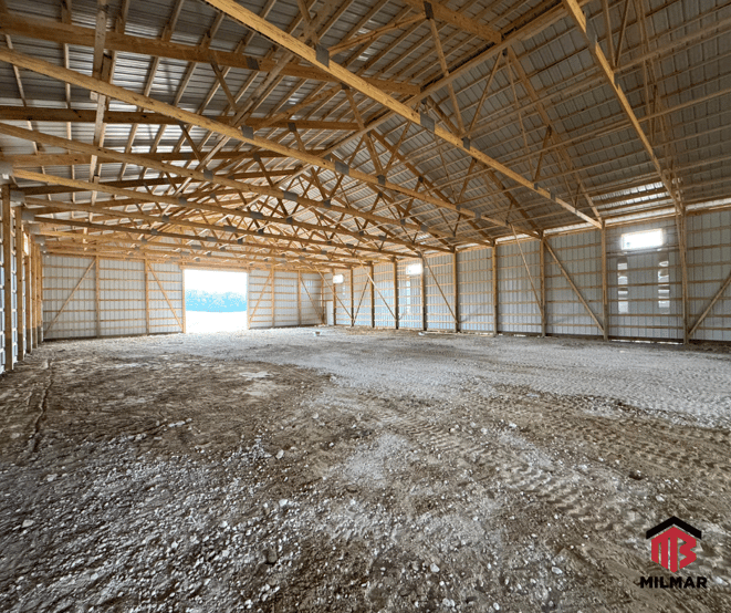 Warehouse Under Construction Trusses Interior Post Frame Pole Barn