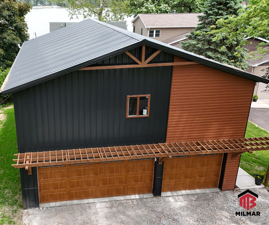 30x40x16-Black-and-Cedar-Metal-Garage-Post-Frame-Building-Lowell-IN-Lake-County