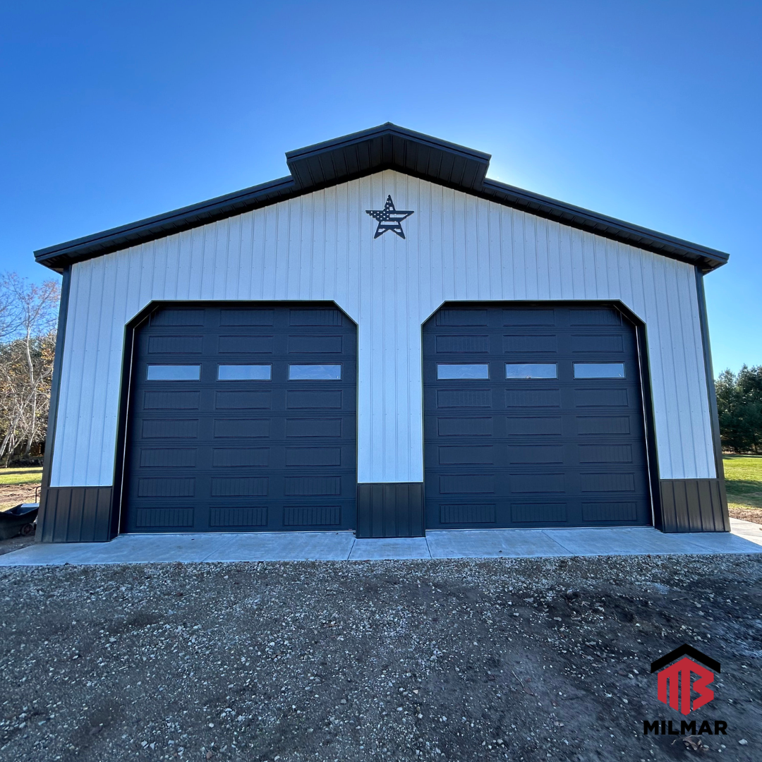 40x64x16 Bright White and Black Metal Post Frame Pole Barn Build Kalamazoo MI