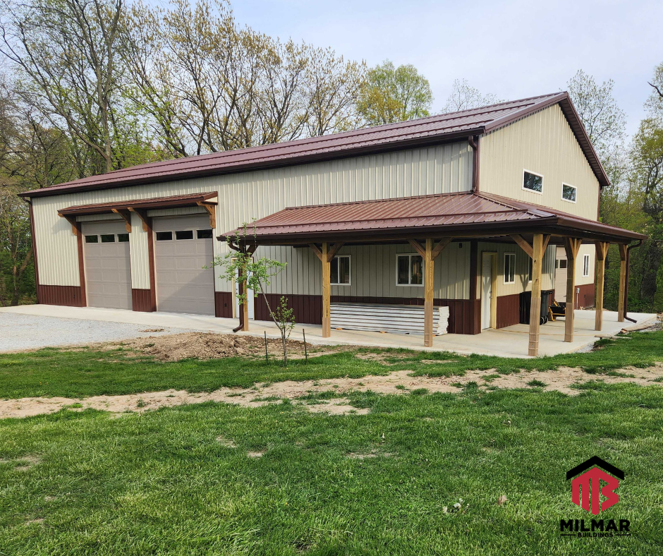 72x40 Brown and Stone Pole Barn Garage Shop Design by Post Frame Builder Milmar Buildings 1