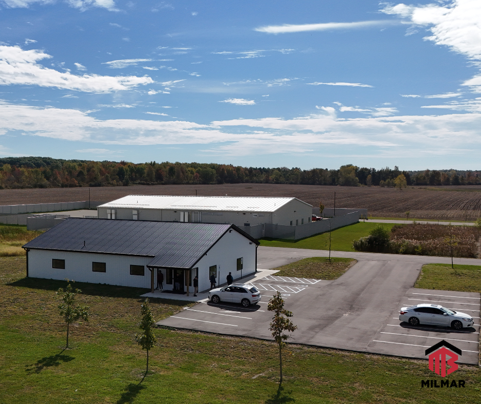 Berrien County, MI Black and White Commercial Northern Pure Small Business Building Project 48x64 Porches Drive Thru Window Parking Lot