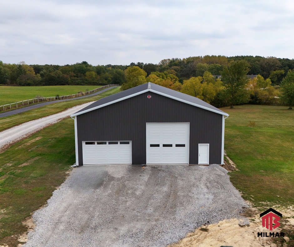 Charcoal-Black-White-Metal-Garage-Barn-Storage-Lowell-Lake-County-Indiana 48x64x16-Pole-Building-Shop-DeYoung