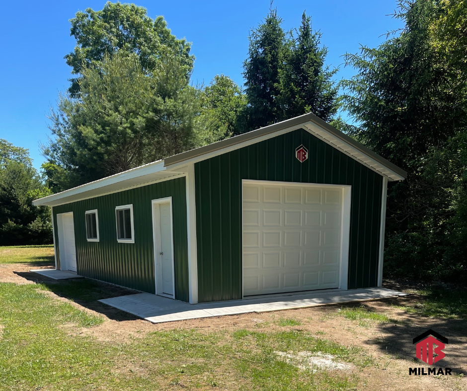 Evergreen Clay and Bright White Trim 18x40x9 Garage Post Frame Pole Barn Backyard Shed Storage by Milmar Buildings