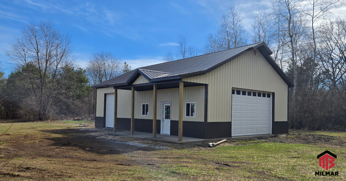 FB Ivory and Burnished Slate 30x48x12 Garage Pole Barn Demotte IN