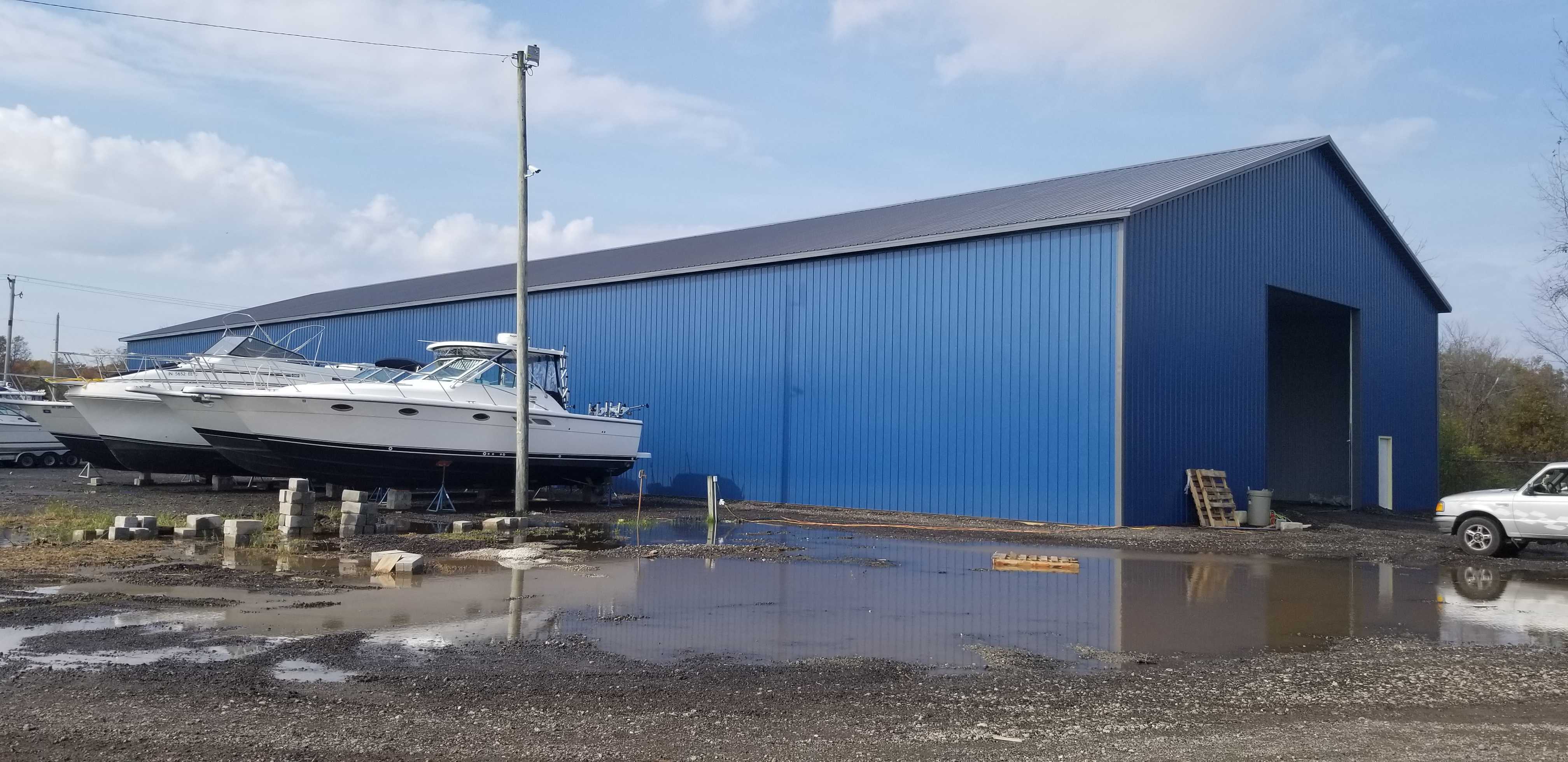 Gallery Blue Boat Storage Barn Warehouse Temperature Controlled 184x64 Indiana Michigan City by Milmar Buildings