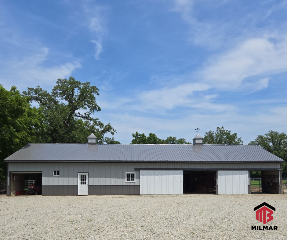 Gray and Charcoal Horse Barn Reskin Renovation Repair Post Frame Pole Barn by Milmar Buildings