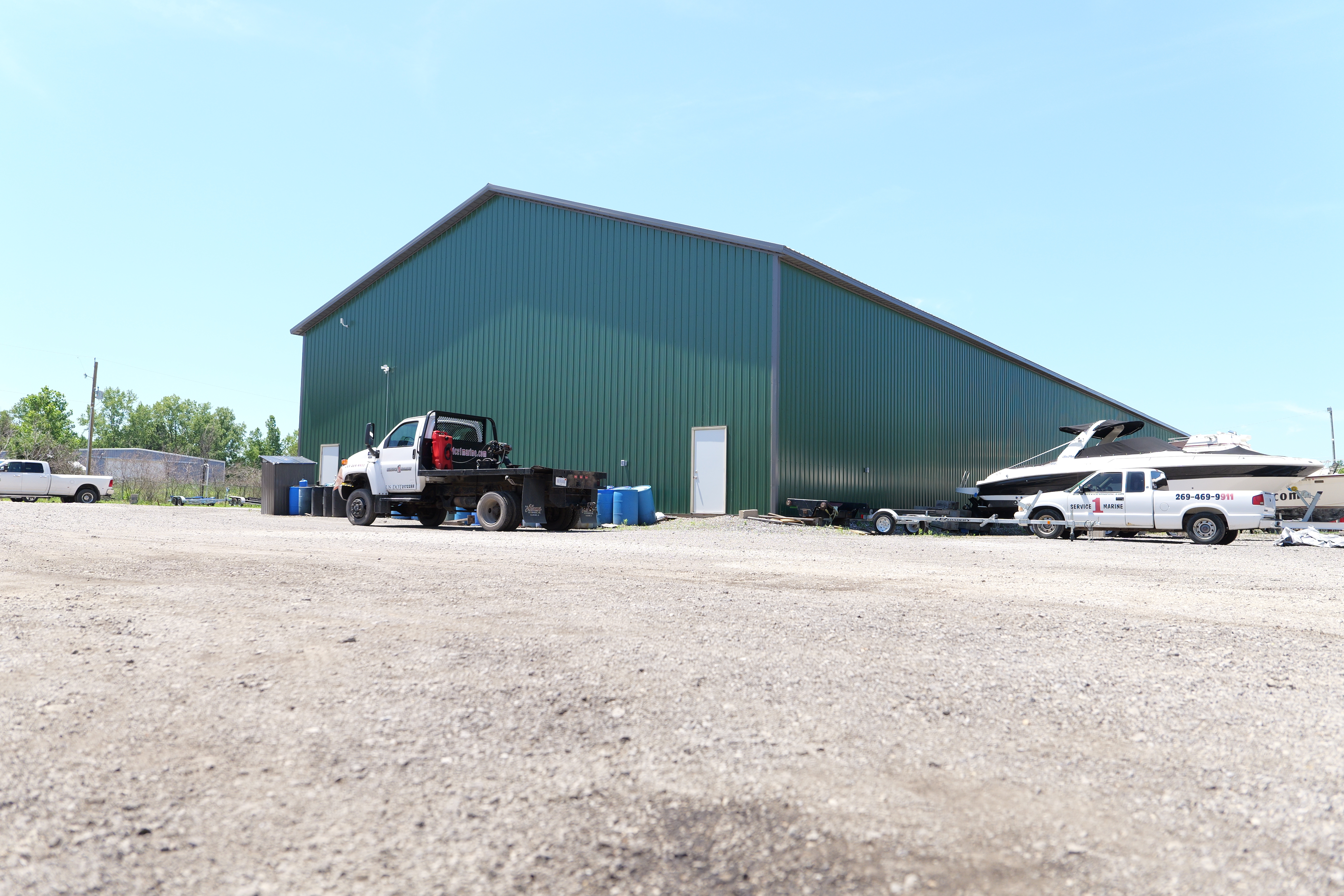Green Boat Storage Barn Warehouse Temperature Controlled 184x64 Indiana Michigan City by Milmar Buildings