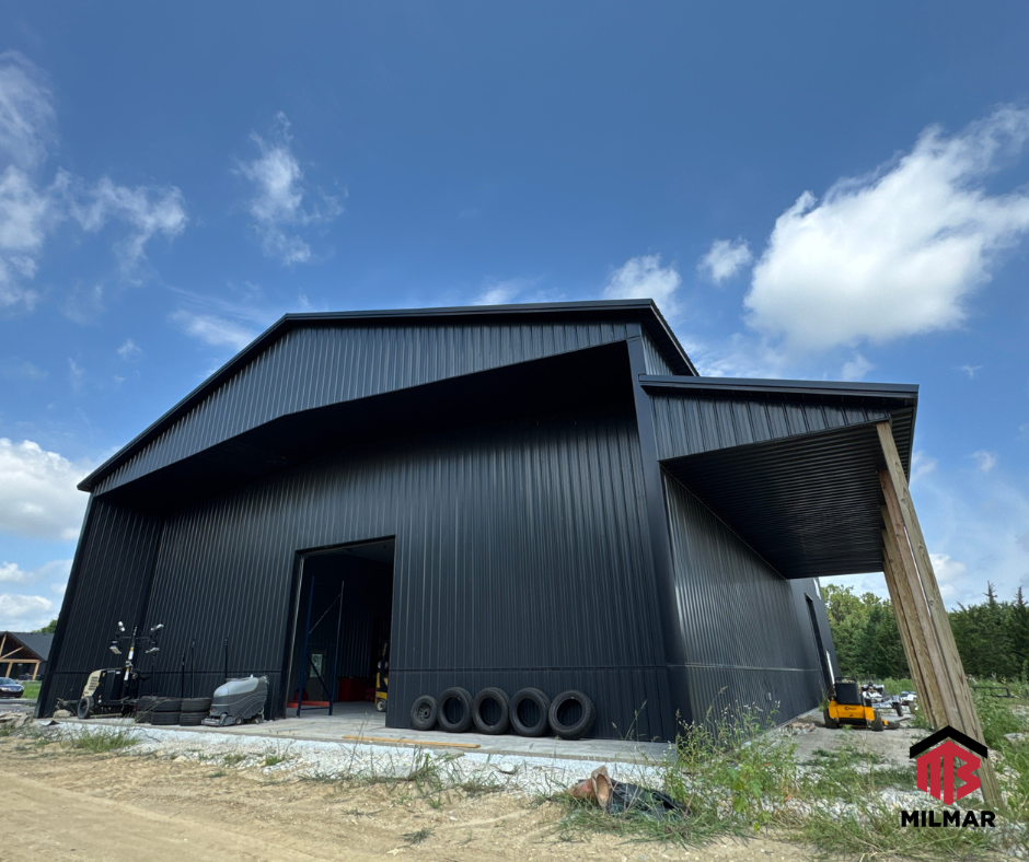 LI 60x100x20 Commercial Warehouse Post Frame Pole Barn Garage Storage by Milmar Buildings Shiny Black and Black