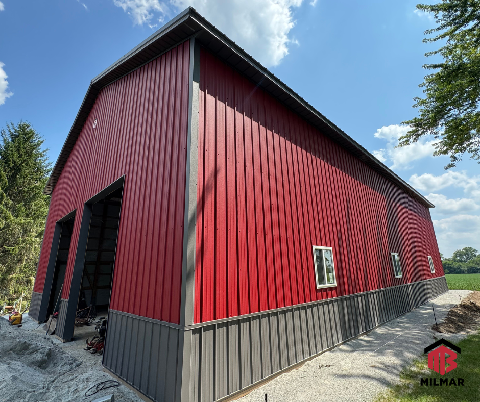 Lowell Indiana Dark Red Frost and Charcoal Frost 40x64x18 Front and Side View
