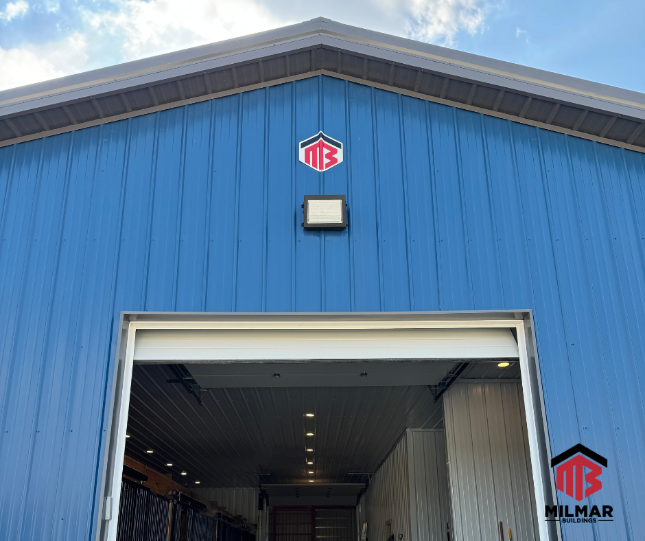 Overdoor detail Horse Barn Stables 36x56  and 120x60 Riding Arena for Equestrian Facility by Milmar Buildings Gallery Blue Charcoal
