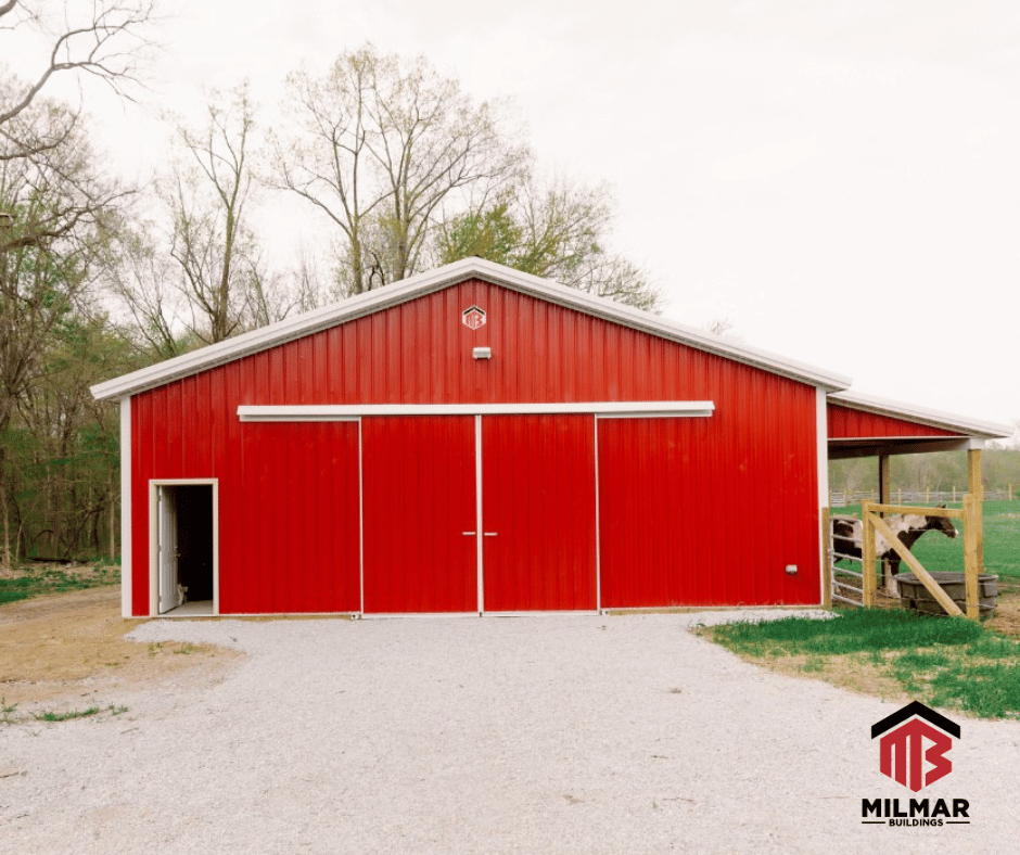 Post Frame Pole Barn Small Horse Animal Barn 36x36x10 With Stalls and Lean-to Front View