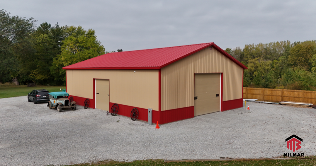 Red and Tan Pole Barn in Indiana
